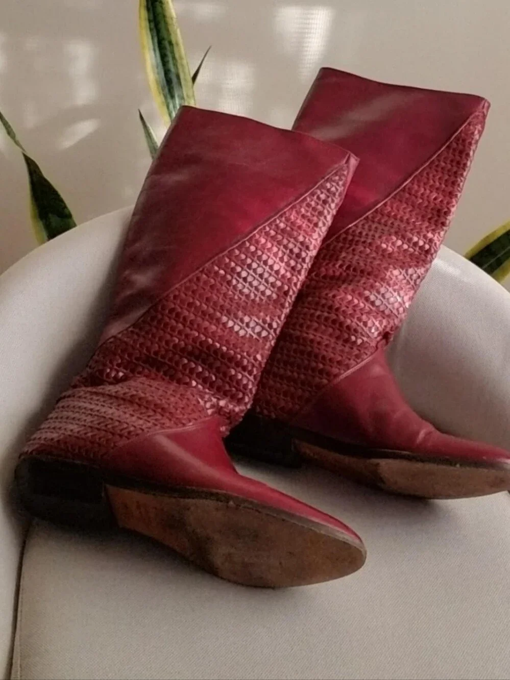 Women's Tall Red Leather Boots